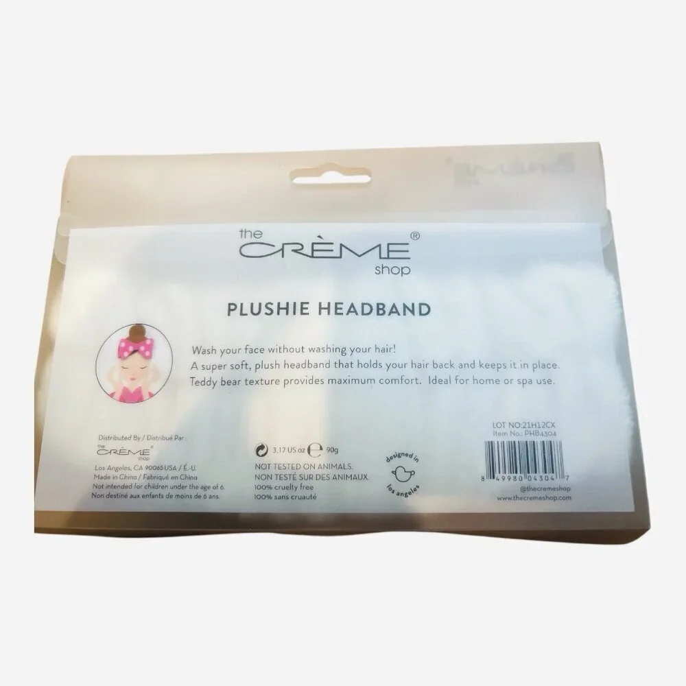 The Crème Shop Plushie Spa Headband White Bow Face Wash Makeup Skincare NWT